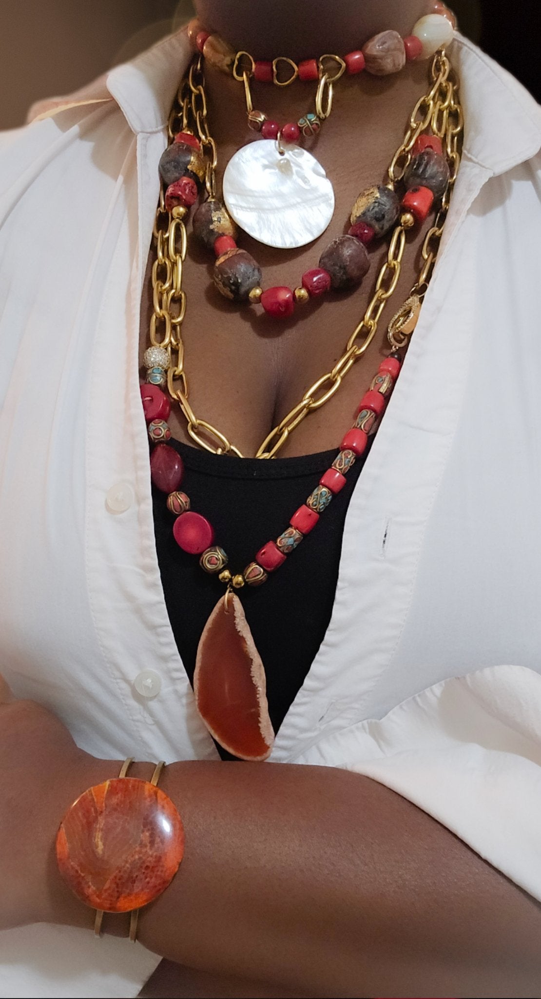 Antique Coral and Jasper Layered Necklace